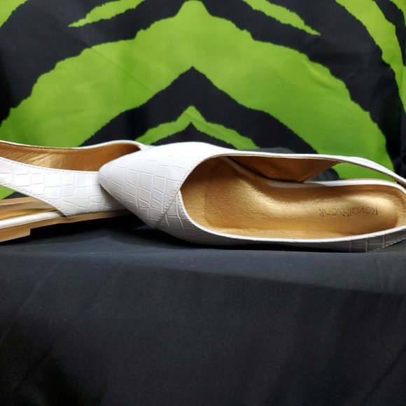Royal Monk White Reptile Leatherette Pointed Toe Slingback Cove Flats - Size 39 - Picture 6 of 10